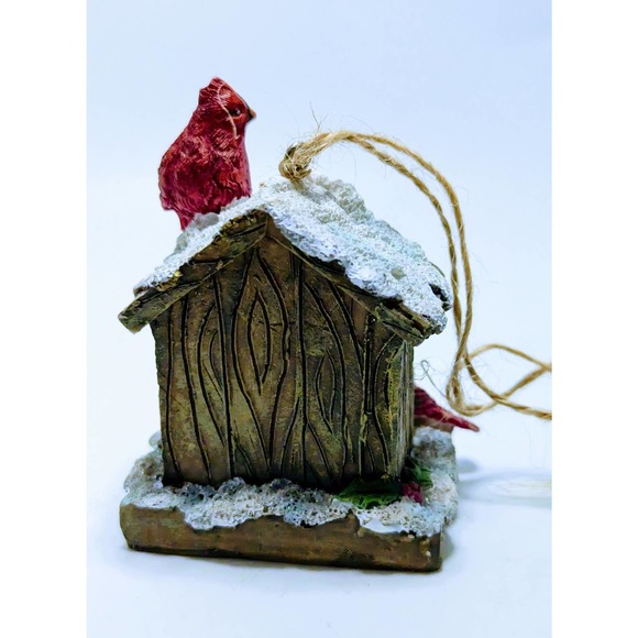 Vintage Resin Cardinals Christmas Tree Birdhouse Ornament Snow Holly Wreath - Picture 4 of 7